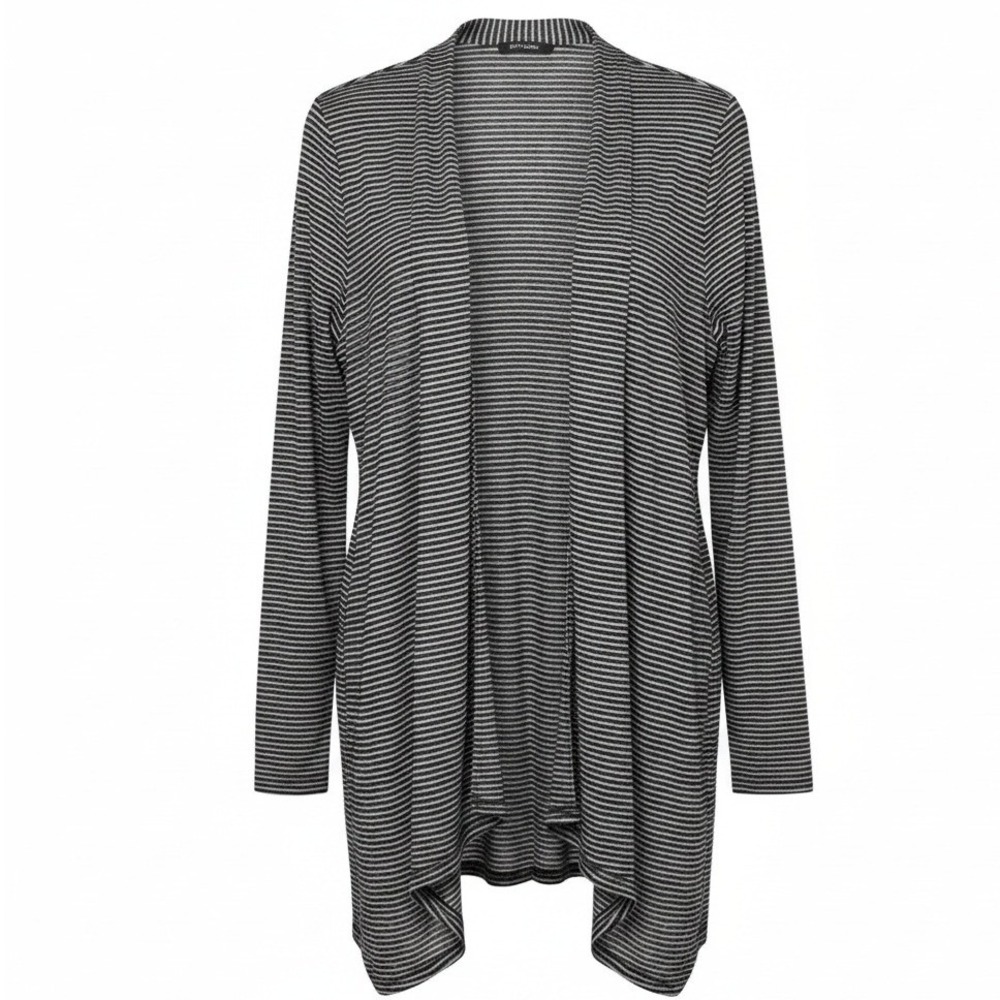 Bobeau Striped Asymmetrical Sharkbite Hem Open Front Knit Cardigan Large